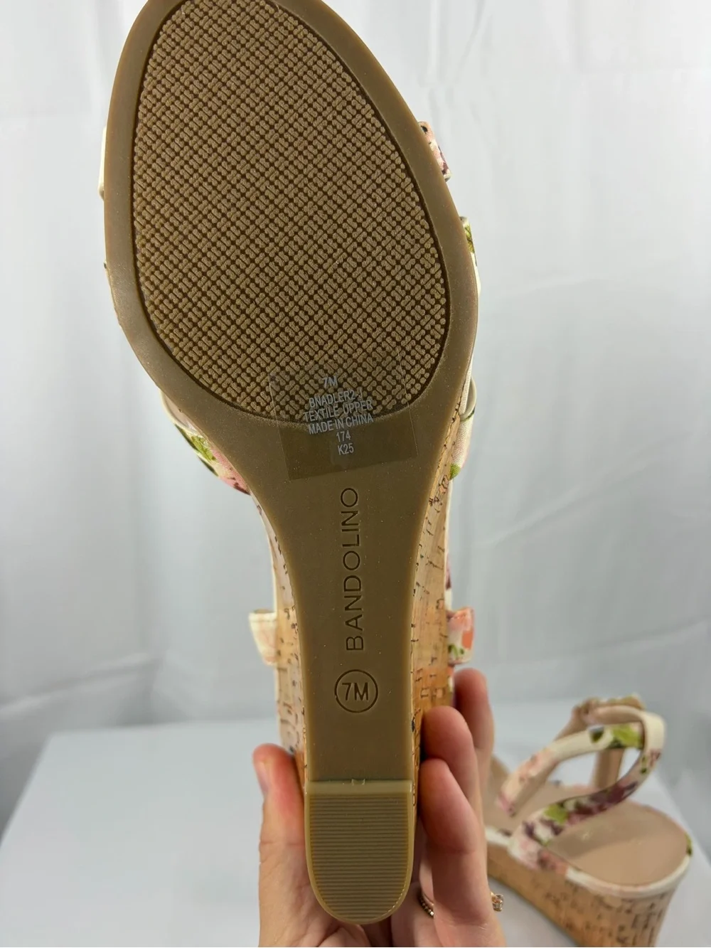 NWT Bandolino Women’s Size 7 Cream Pink Floral Ankle-Strap Wedge Heels